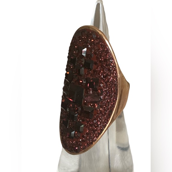 HENRI BENDEL Rose Gold Plated Red Druzy Stone Elongated Woman’s Ring Jewelry - Picture 2 of 9